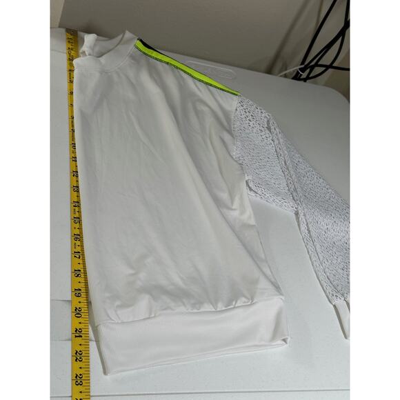 Lucky in Love Top Womens Large White Mesh Sleeves Neon Trim Tennis Golf Active - Picture 11 of 11